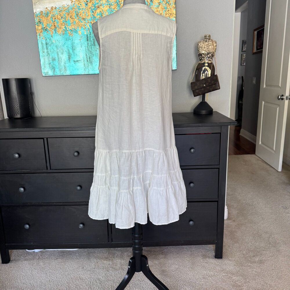 MagaSchoni 100% Linen Midi Dress Womens M Sleeveless Button Front Tiered Coastal - Picture 9 of 16